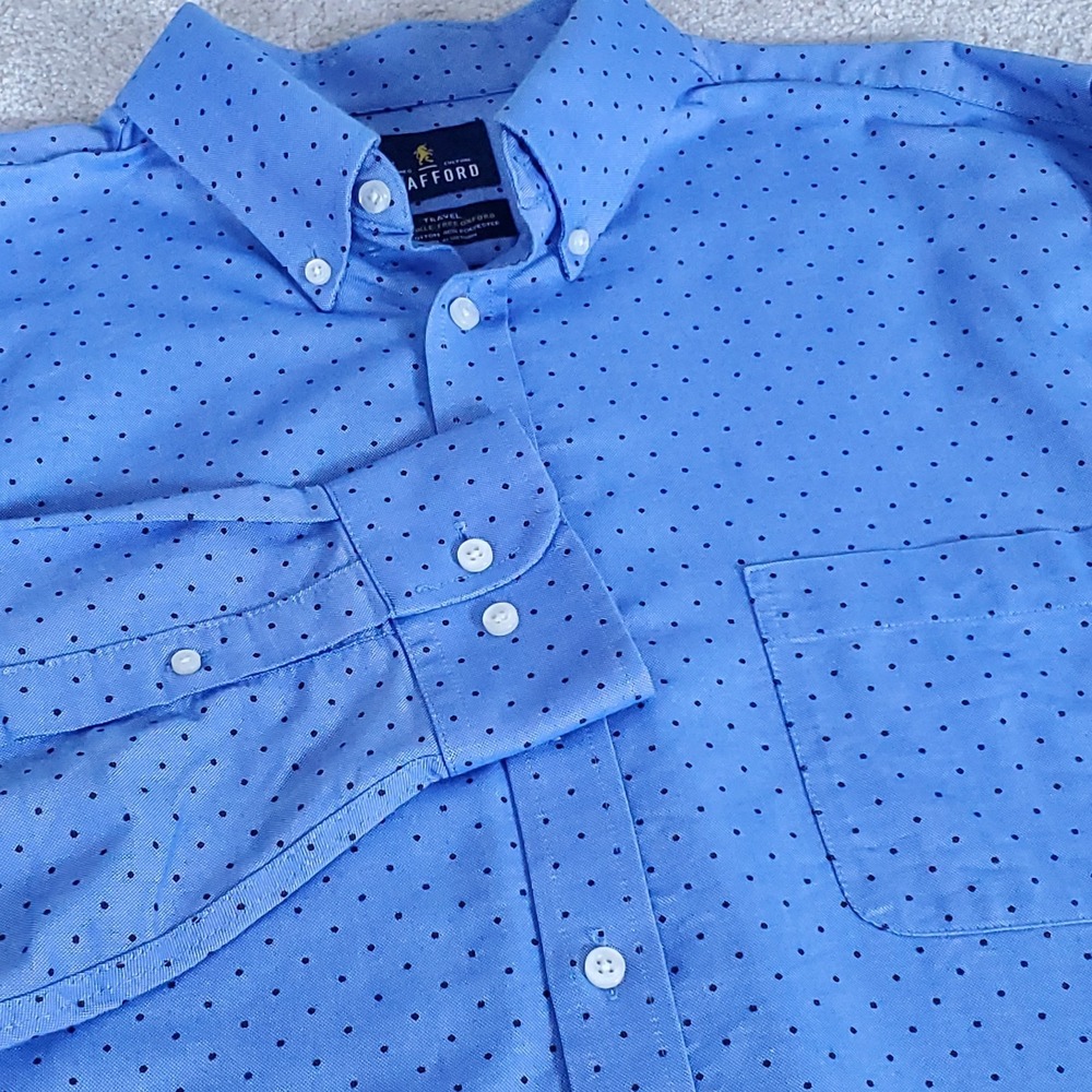 Stafford‎ Men's Button Down Shirt Size 17 34/35 XL Blue Microdot Long Sleeve